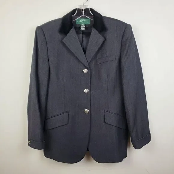 Vintage Ralph Lauren Black Herringbone Wool Blazer - Picture 7 of 14